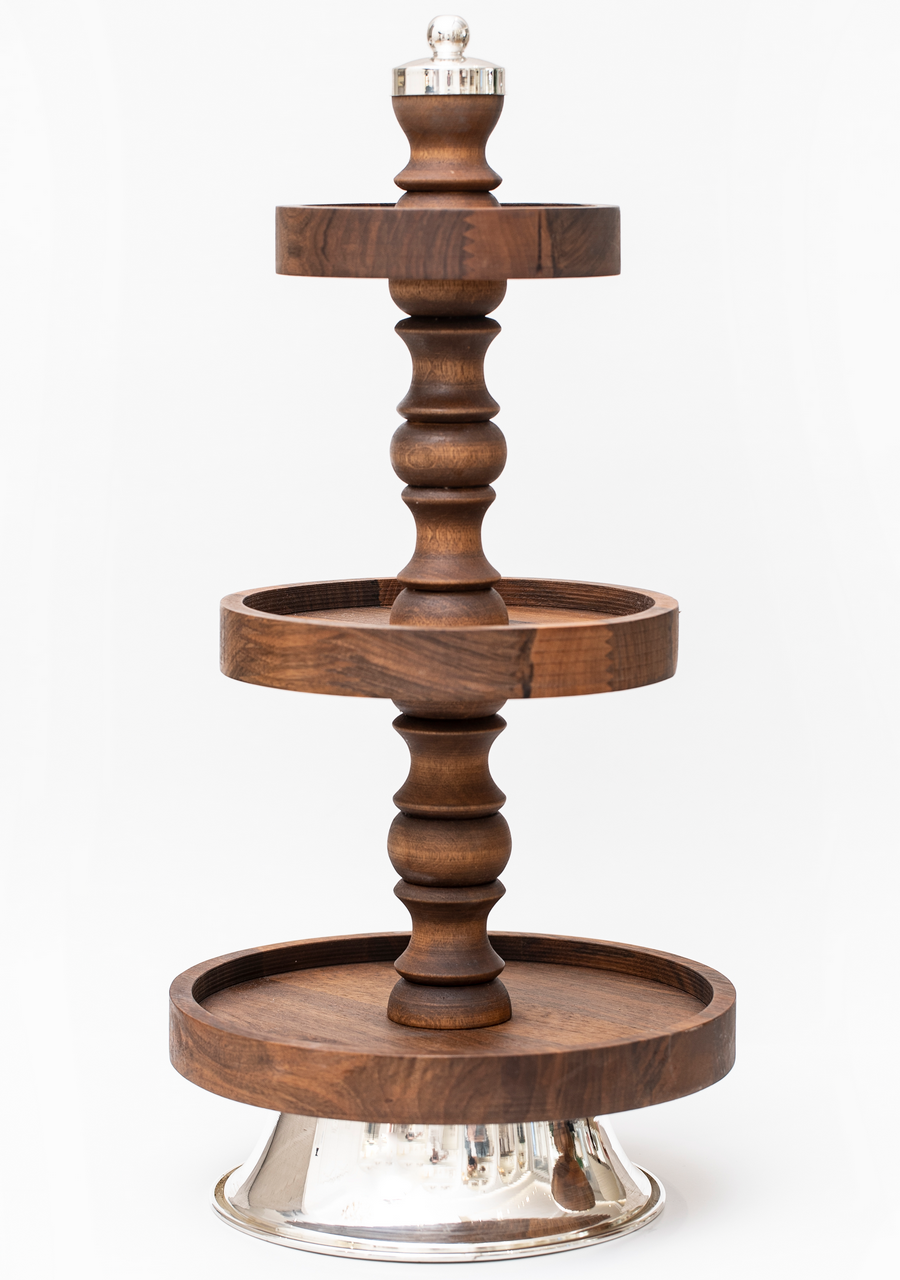 Haute Living Gümüş Detaylı 3 Katlı Ahşap Servislik