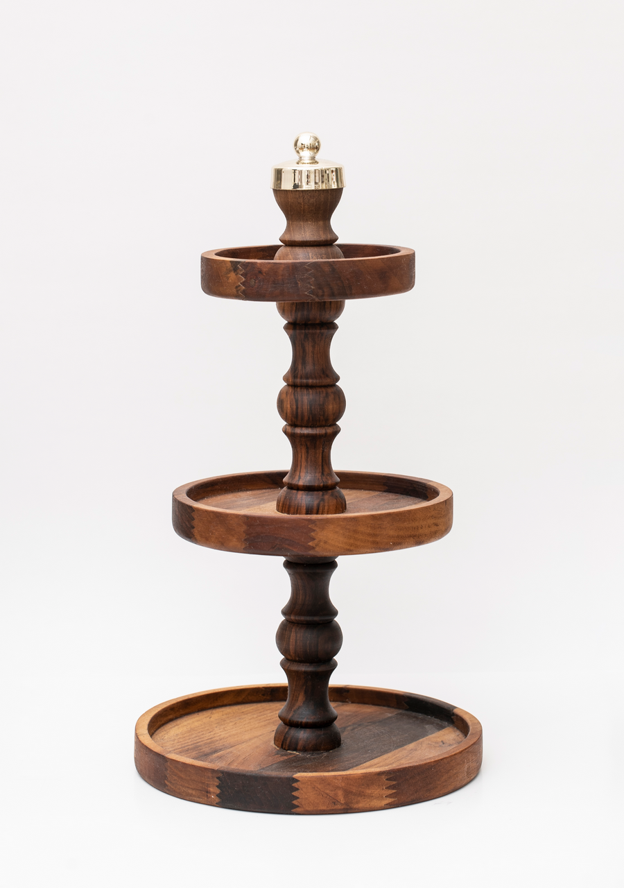 Haute Living Gümüş Detaylı Ahşap 3 Katlı Stand